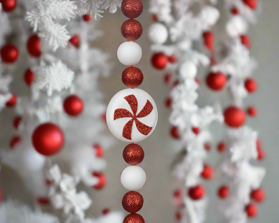 Christmas Garland - Red & White Gliiter Foam