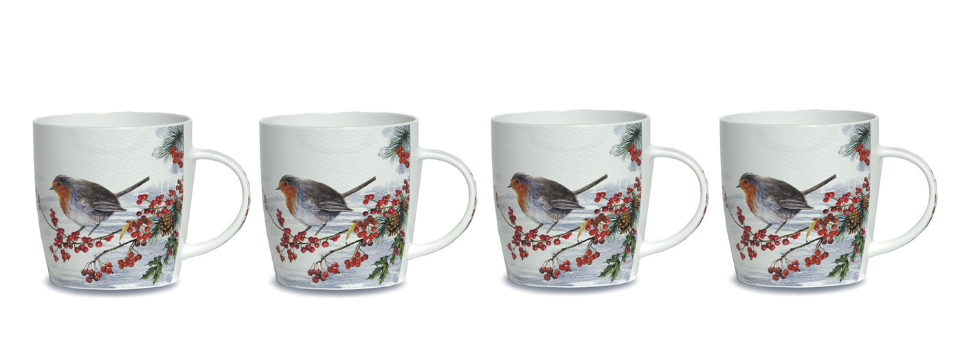 Newgrange Living Christmas 2024 Robin Bone China Mugs - Set of 4