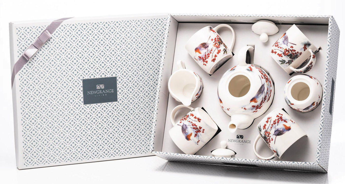 Newgrange Living Christmas 2024 Robin Bone China Tea Set - 7 Piece