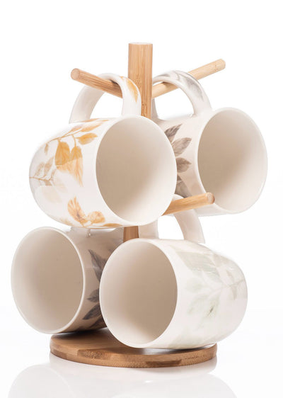 Newgrange Living Bone China Mugs on Stand, Floral - Set of 4