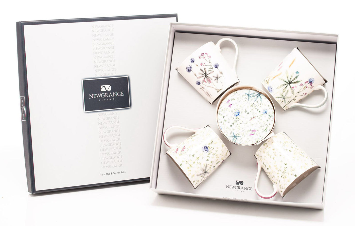 Newgrange Living Bone China Mug & Coaster, Floral - Set of 4