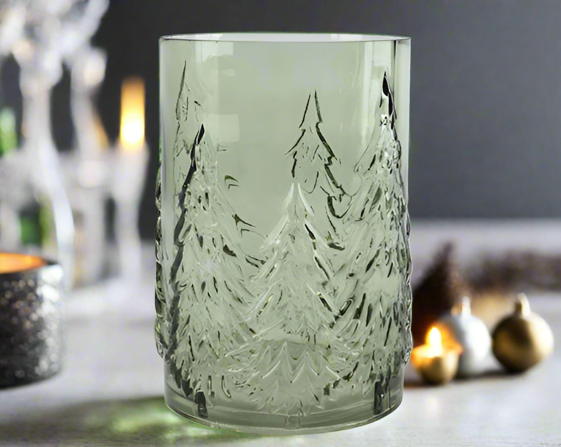 Christmas Candle Holder - Green Glass Tree Design