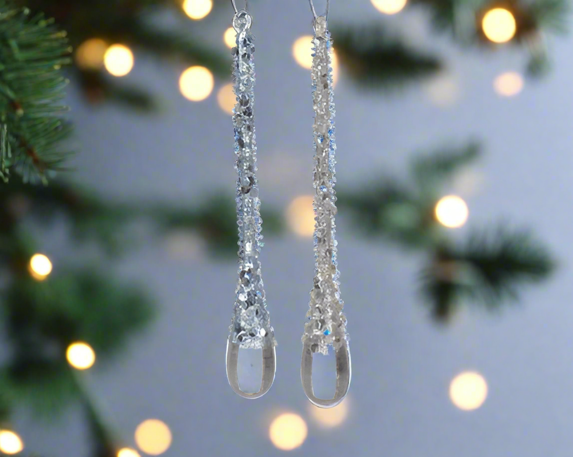 Christmas Tree Hanging Decoration - Misty Blue/Silver Icicle Droplets