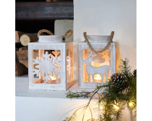 Snowflake/Reindeer Wood Cut Out Lantern