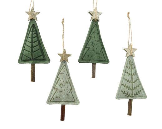 Green Felt Christmas Tree Decoration - 4 assorted colours & designs