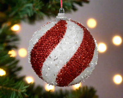Christmas Tree Hanging Decoration - Tinsel Candy Cane Bauble