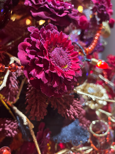Floristry Stem - Red/Burgundy/Gold Zinna Glitter Spray