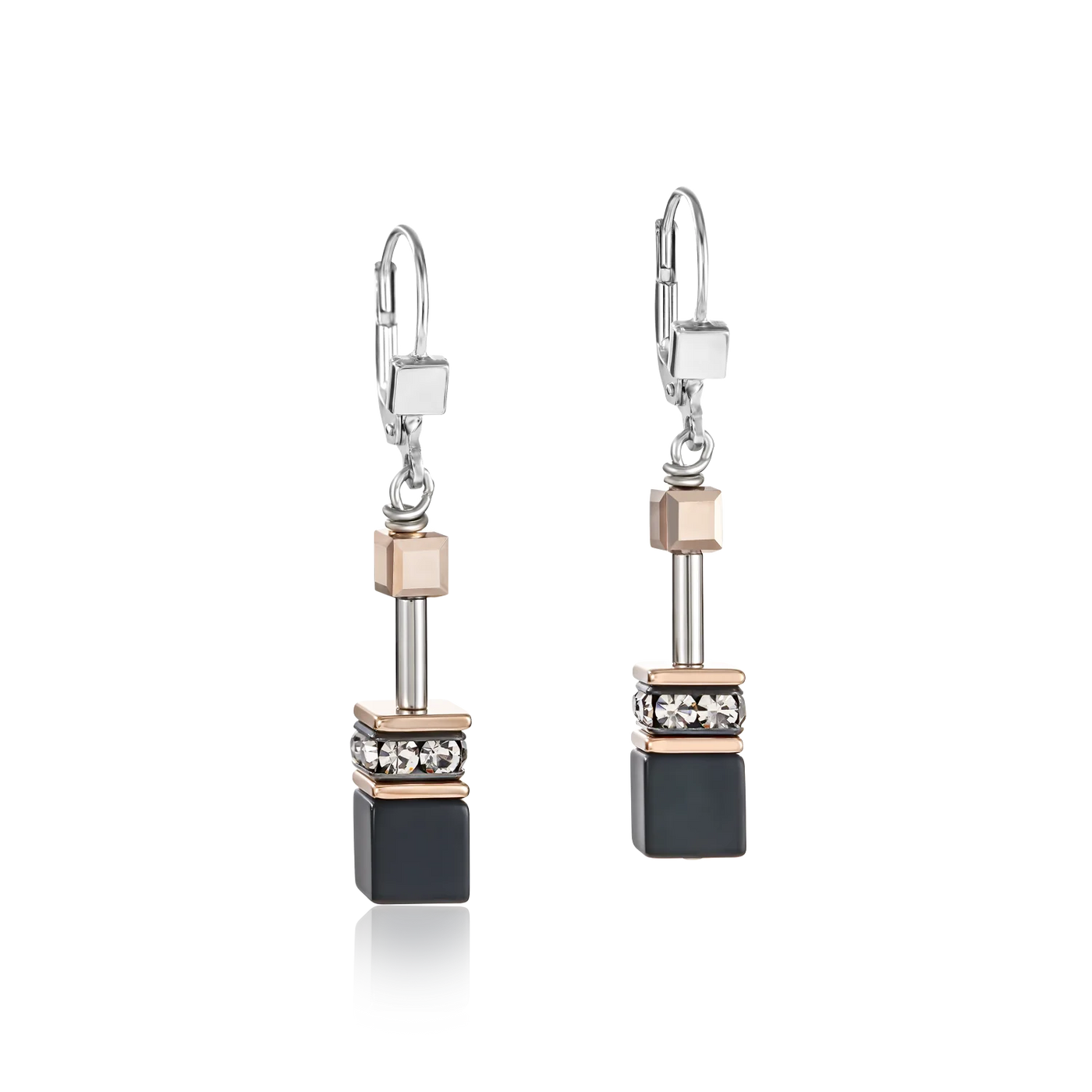 Coeur De Lion - GeoCUBE® - Onyx Black-Rose Gold Earrings