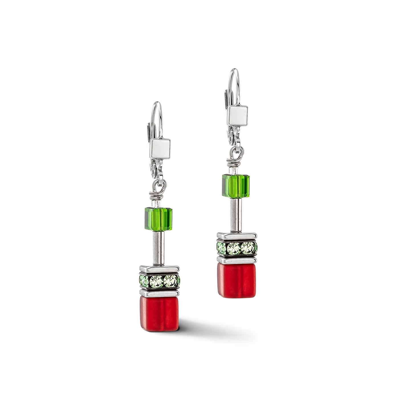 Coeur De Lion - GeoCUBE® Iconic - Red-Green Earrings