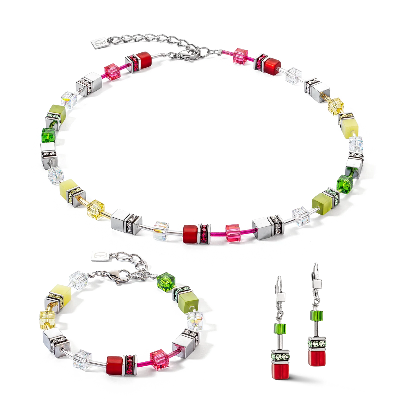 Coeur De Lion - GeoCUBE® Iconic - Red-Green Earrings