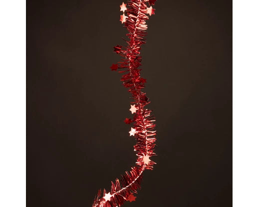 Christmas Garland - Red Shiny Stars Tinsel