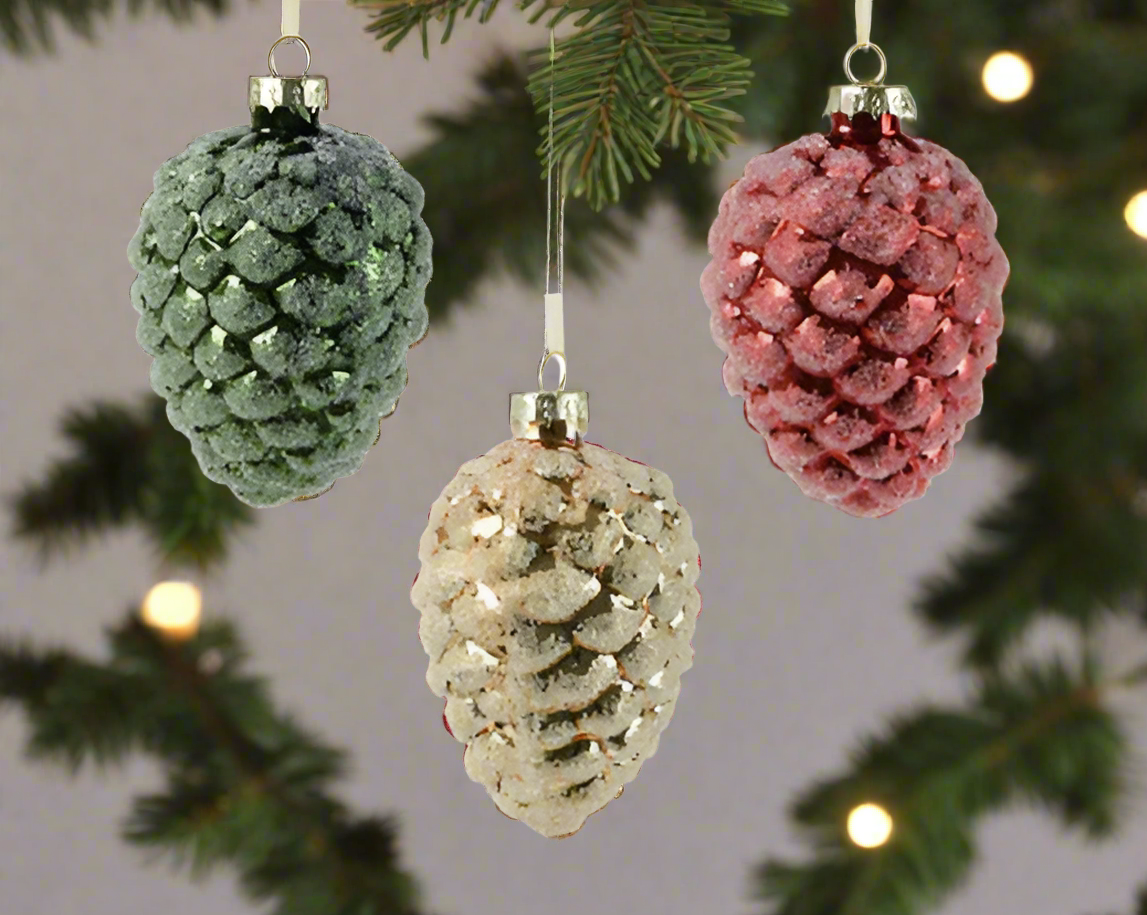 Glass Beaded Pinecone Decoration - Red/ Green/ Gold **CLICK & COLLECT ONLY**