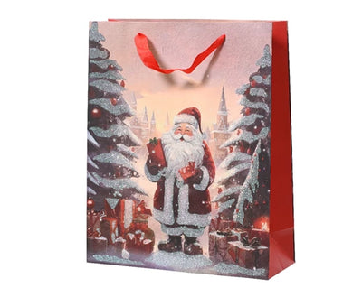 Paper Gift Bag - Glitter Santa