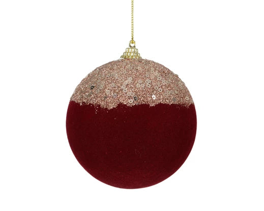 Christmas Tree Hanging Decoration - Burgandy Flocked Sequin Bauble