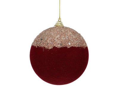 Christmas Tree Hanging Decoration - Burgandy Flocked Sequin Bauble