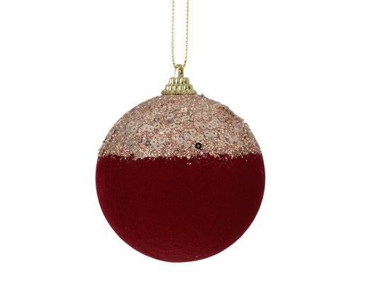 Christmas Tree Hanging Decoration - Burgandy Flocked Sequin Bauble