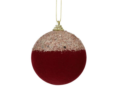 Christmas Tree Hanging Decoration - Burgandy Flocked Sequin Bauble