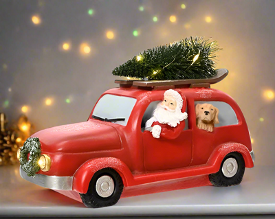 Santa & Car with Light up Christmas Tree