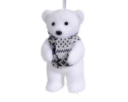 Furry Foam Christmas Tree Bear with Blue Scarf Decoration