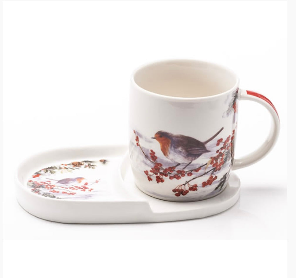 Newgrange Living Christmas 2024 Robin Bone China Mug & Snack Plate Gift Set