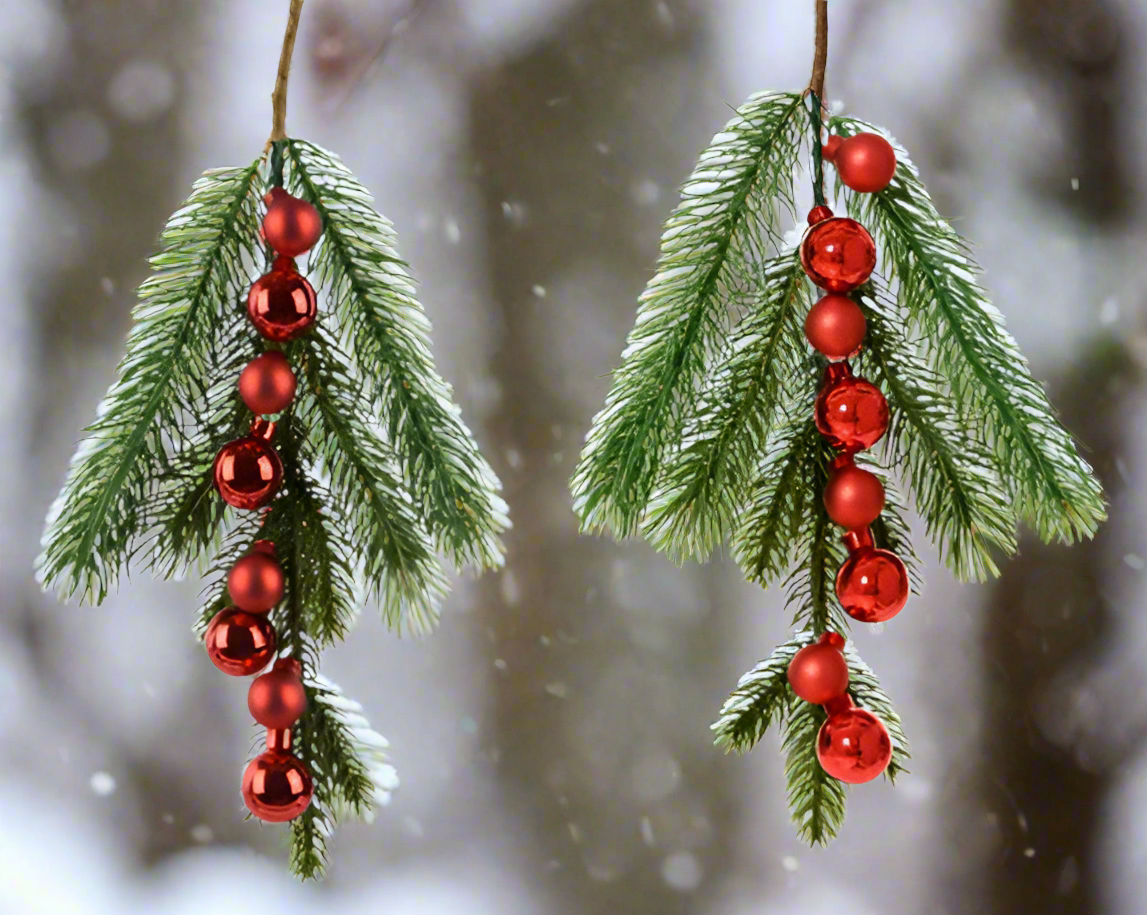 Christmas Floristry Pick - Pine with Glass Baubles