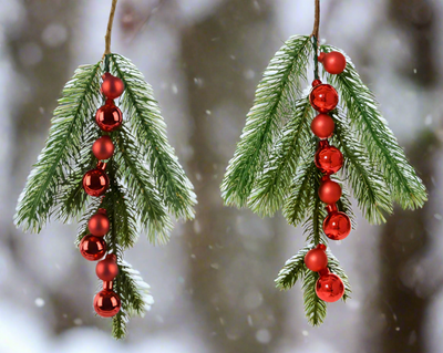 Christmas Floristry Pick - Pine with Glass Baubles