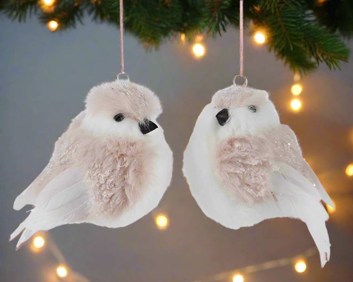 Christmas Tree Hanging Decoration - Bird Pink Faux Fur