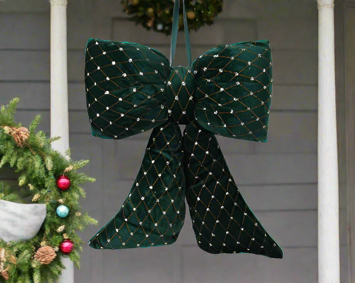 Christmas Bow- Red/Green Velvet