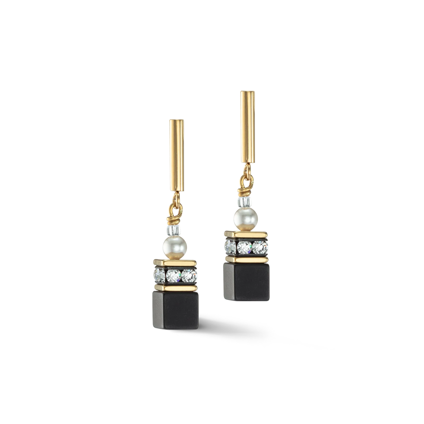 Coeur de Lion - GeoCUBE® Precious Fusion Pearls - Black-Gold Earrings
