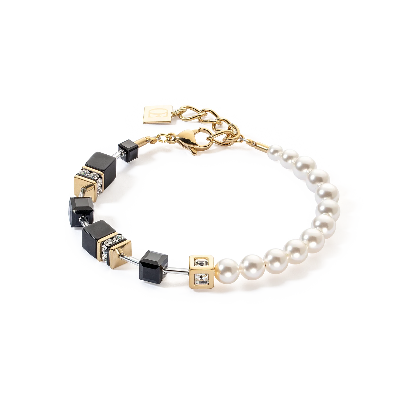 Coeur de Lion - GeoCUBE® Precious Fusion Pearls - Black-Gold Bracelet