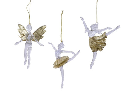 Christmas Tree Hanging Decoration - Gold Glitter Ballerina