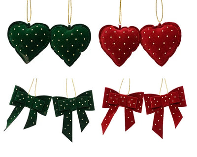 Christmas Tree Hanging Decoration - Heart & Bow Set of 2