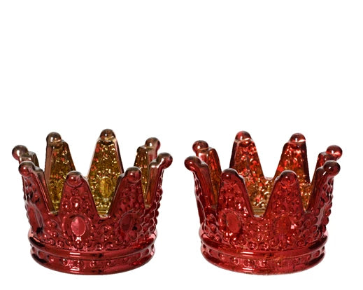 Christmas Tealight Holder - Burgundy/Red Glass Crown