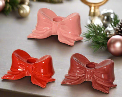 Christmas Candle Holder - Red/Burgundy/Pink Bow