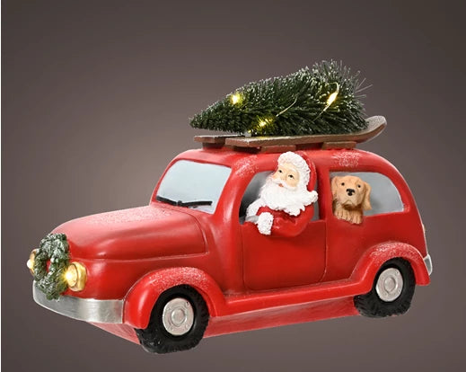 Santa & Car with Light up Christmas Tree