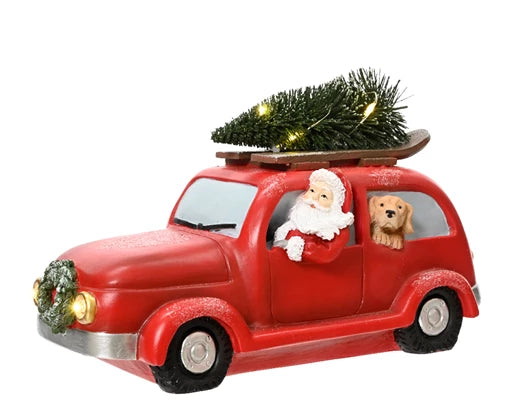 Santa & Car with Light up Christmas Tree