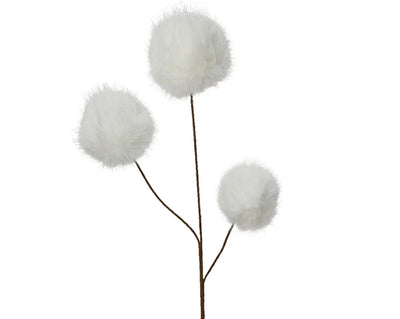 Christmas Floristry Stem - White/Pink/Sage Green Faux Fur Pom Pom