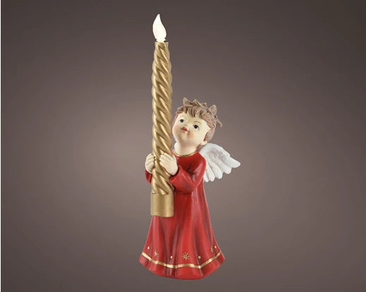 Christmas Figurine - LED Red Angel with candle