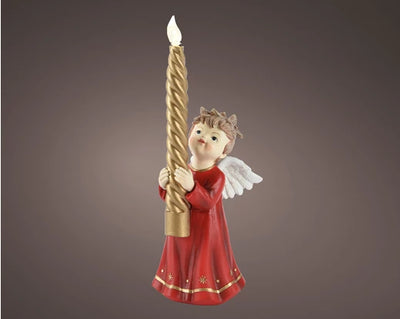 Christmas Figurine - LED Red Angel with candle