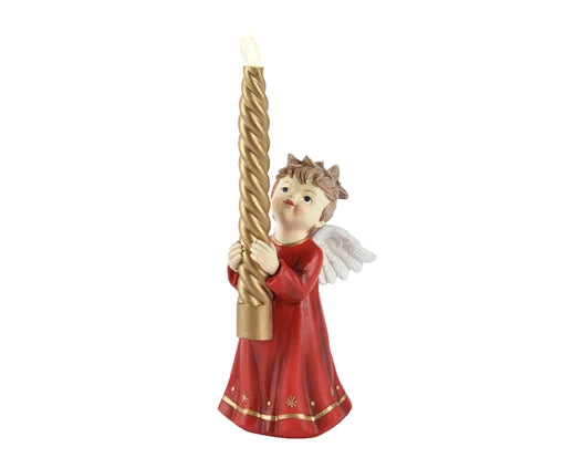Christmas Figurine - LED Red Angel with candle