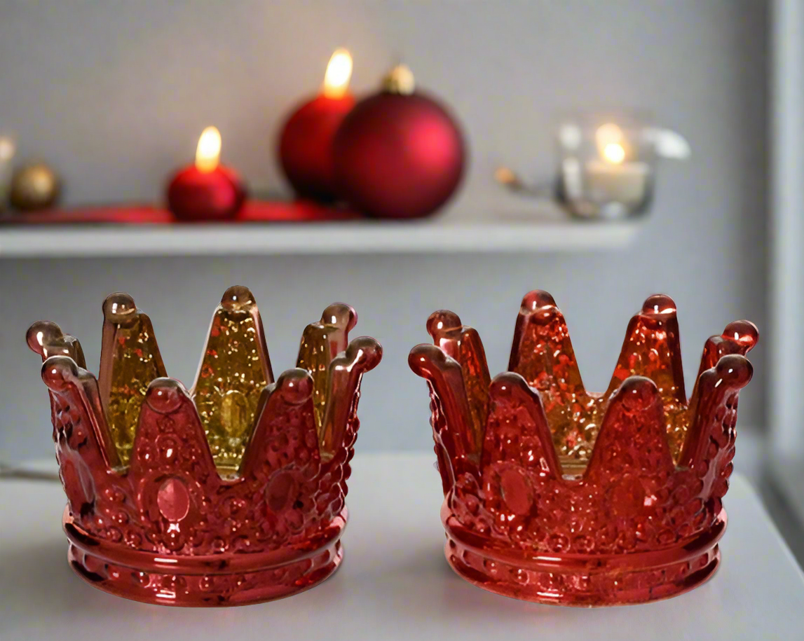 Christmas Tealight Holder - Burgundy/Red Glass Crown