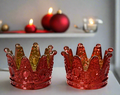 Christmas Tealight Holder - Burgundy/Red Glass Crown