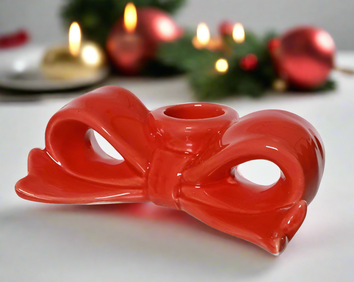 Christmas Candle Holder - Red Bow