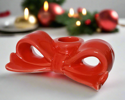 Christmas Candle Holder - Red Bow