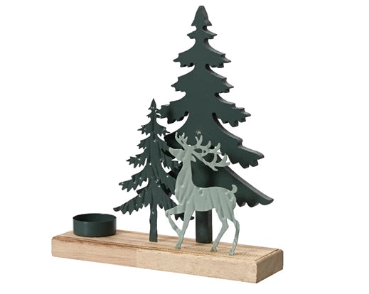 Iron Tealight Holder with Christmas Tree & Deer