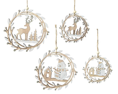 White Wood Reindeer/Snowman Scene Decoration