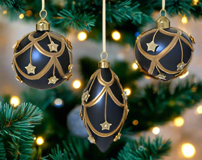 Glass Christmas Tree Hanging Decoration - Navy Art Deco Bauble **CLICK & COLLECT ONLY**