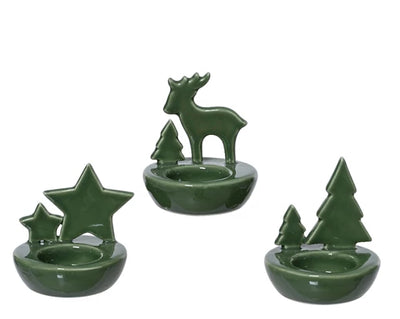 Porcelain Candleholder - Reindeer/Star/Christmas Tree