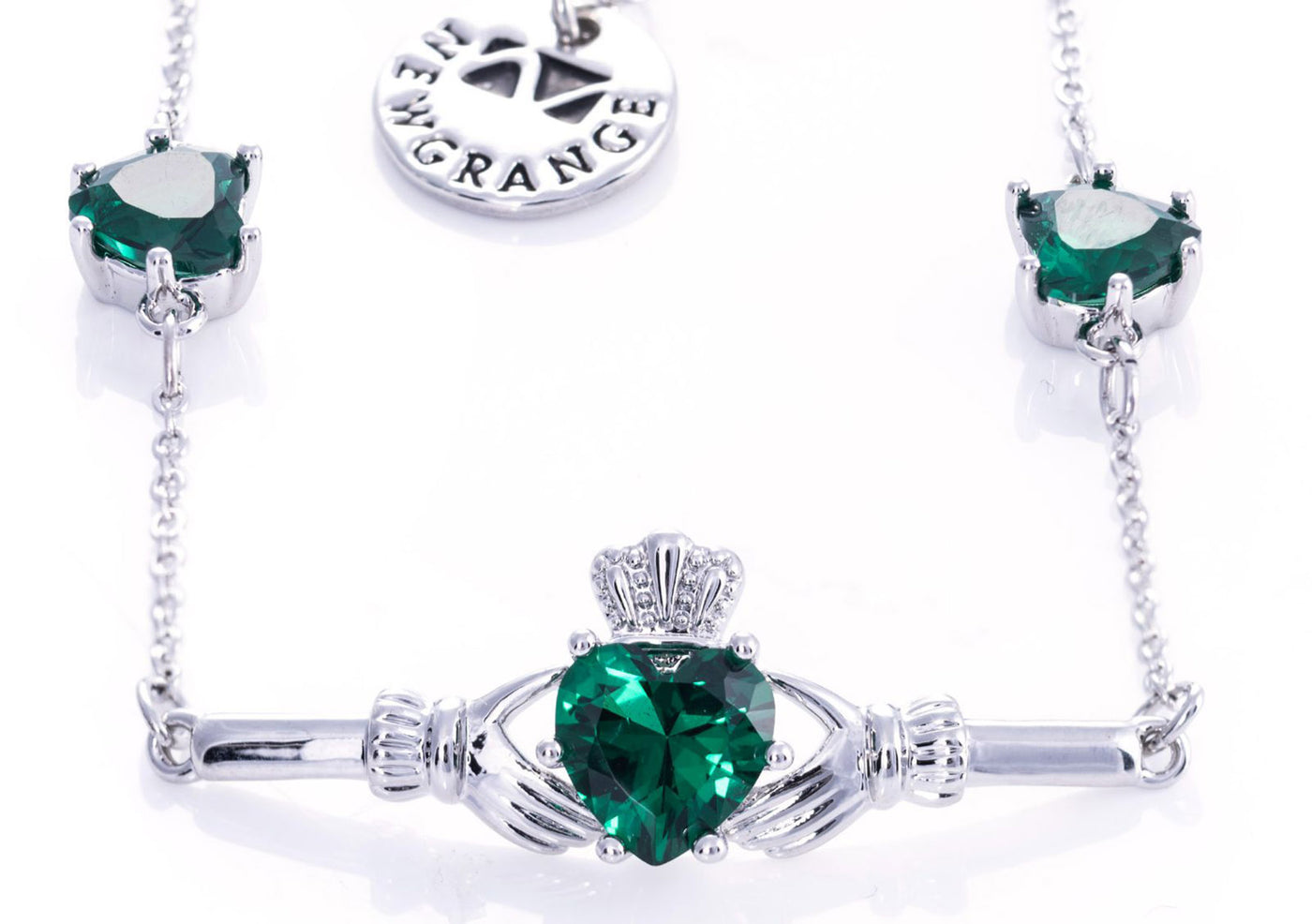 Newgrange Bracelet - Claddagh with Green Stone
