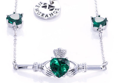 Newgrange Bracelet - Claddagh with Green Stone